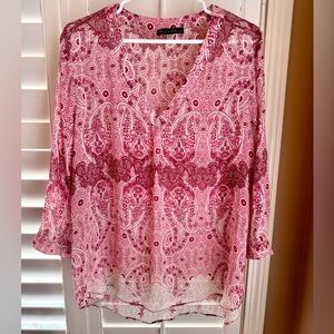 Rose‎ & Olive Pink Paisley Sheer Blouse 1X Boho Lightweight Tunic Top